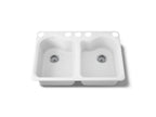 KOHLER K-5818-5U-0 Hartland 33" Undermount Double-Bowl Kitchen Sink - White