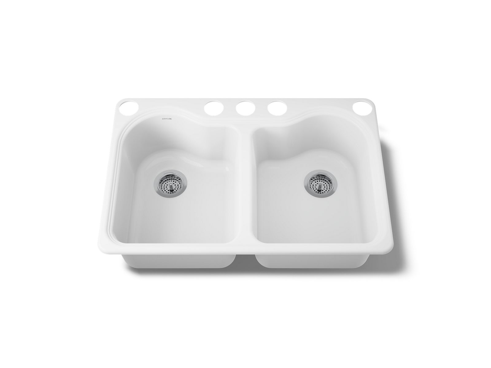 KOHLER K-5818-5U-0 Hartland 33" Undermount Double-Bowl Kitchen Sink - White