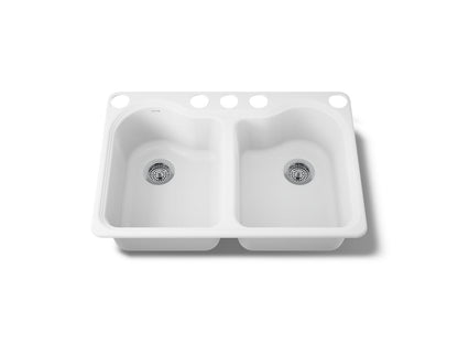 KOHLER K-5818-5U-0 Hartland 33" undermount double-bowl kitchen sink - White