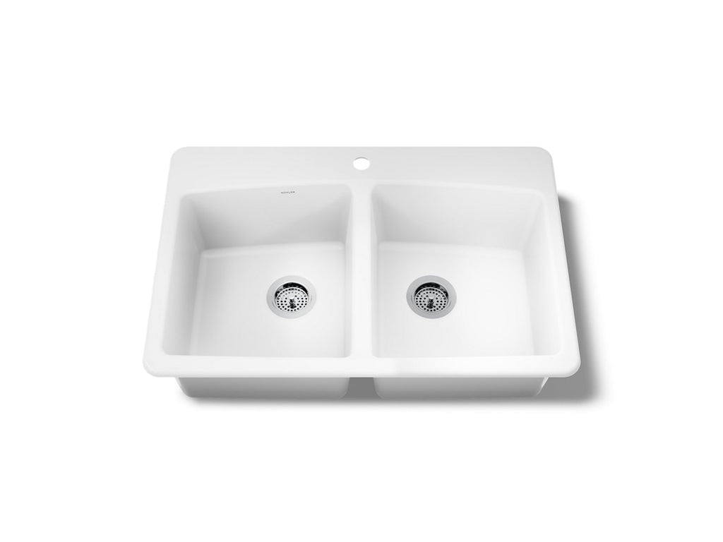 KOHLER K-5846-1-0 Brookfield 33" Top-Mount Double-Bowl Kitchen Sink - White