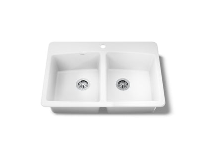 KOHLER K-5846-1-0 Brookfield 33" top-mount double-bowl kitchen sink - White