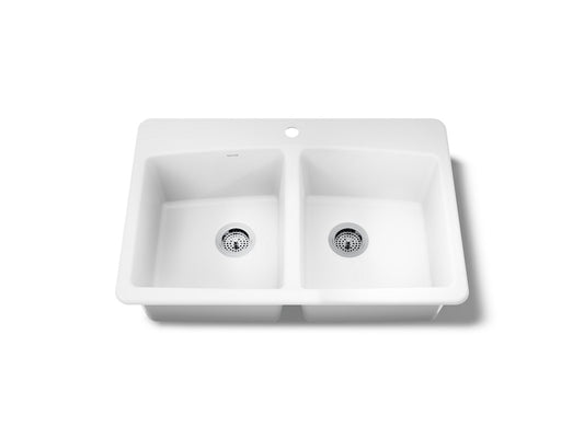 KOHLER K-5846-1-0 Brookfield 33" top-mount double-bowl kitchen sink - White