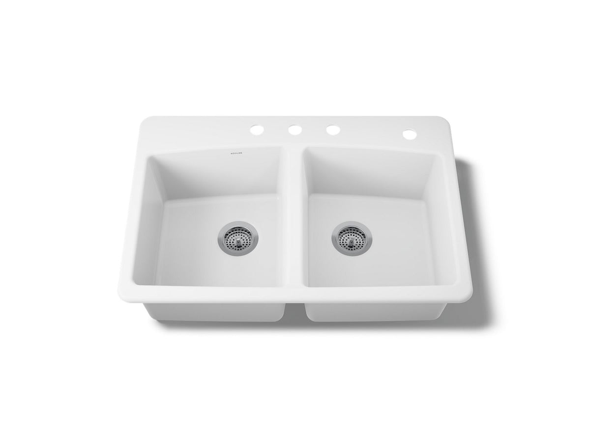 KOHLER K-5846-4-0 Brookfield 33" Top-Mount Double-Bowl Kitchen Sink - White