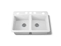 KOHLER K-5846-5U-0 Brookfield 33" Undermount Double-Bowl Kitchen Sink - White