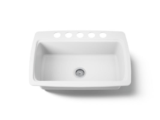 KOHLER K-5864-5U-0 Cape Dory 33" undermount single-bowl kitchen sink - White
