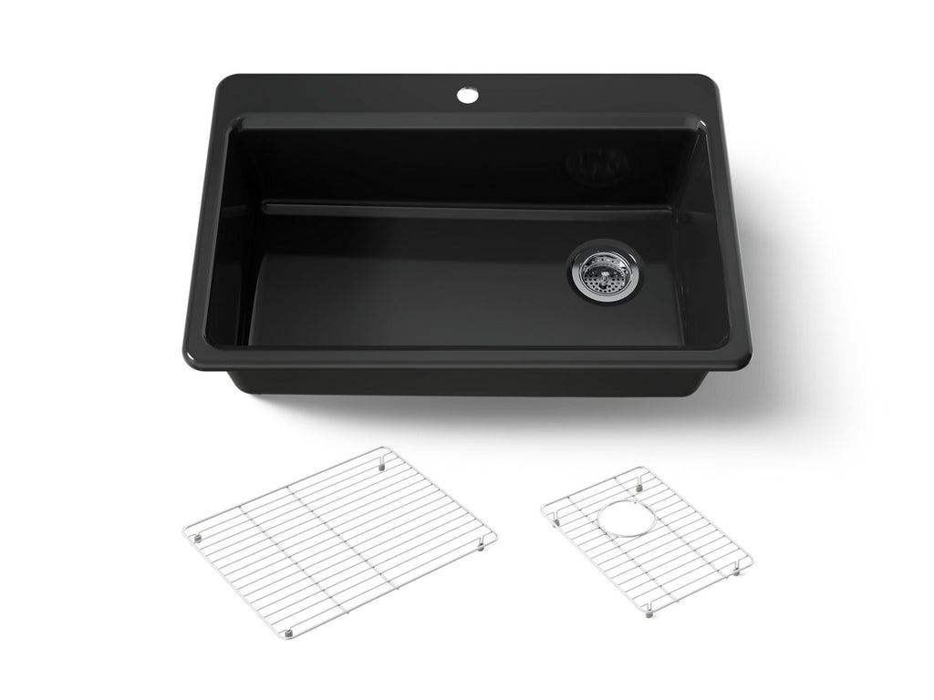 KOHLER K-5871-1A1-7 Riverby 33" Top-Mount Single-Bowl Kitchen Sink - Black Black