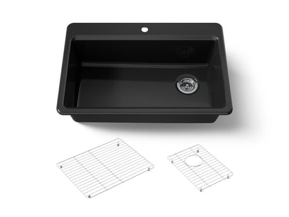 KOHLER K-5871-1A1-7 Riverby 33" top-mount single-bowl kitchen sink - Black Black