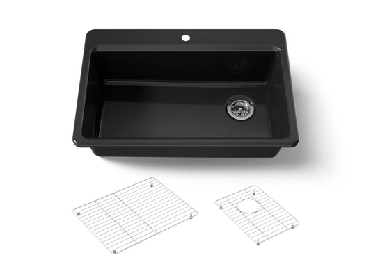 KOHLER K-5871-1A1-7 Riverby 33" top-mount single-bowl kitchen sink - Black Black
