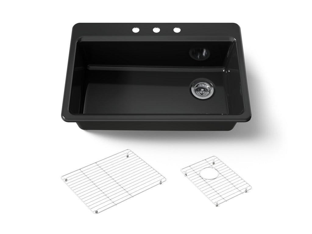 KOHLER K-5871-3A1-7 Riverby 33" Top-Mount Single-Bowl Kitchen Sink - Black Black