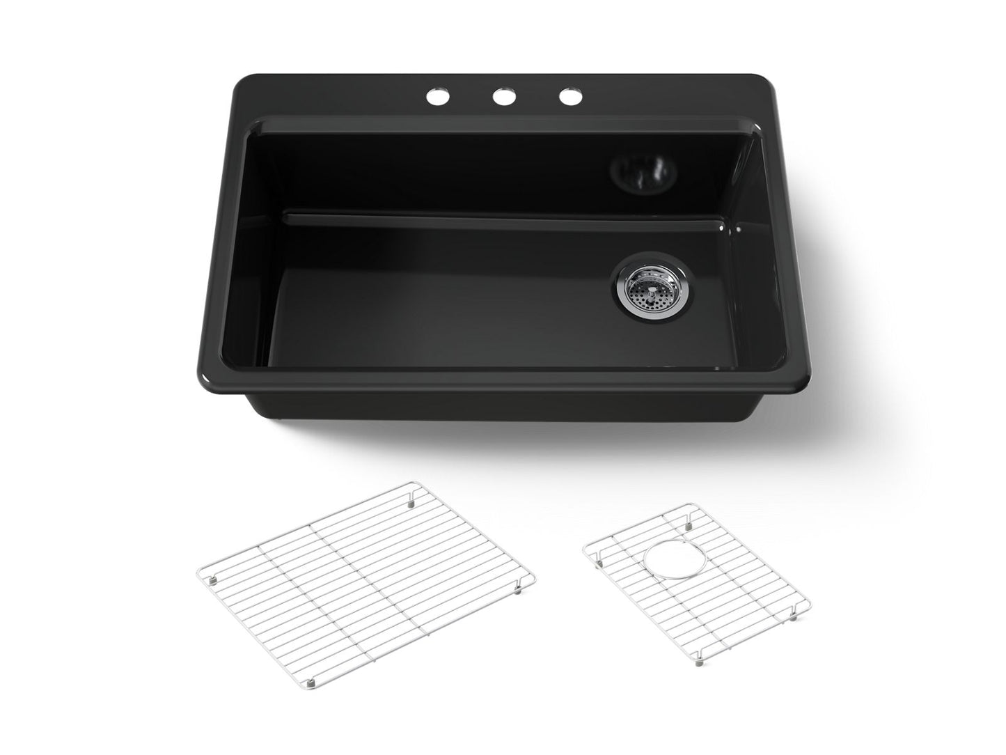 KOHLER K-5871-3A1-7 Riverby 33" top-mount single-bowl kitchen sink - Black Black