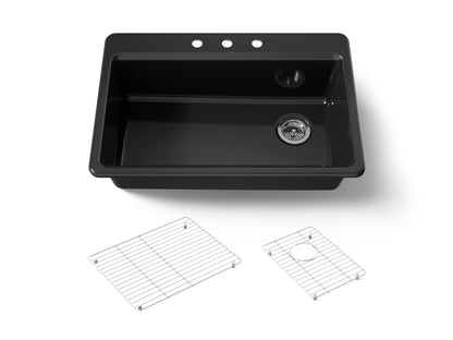 KOHLER K-5871-3A1-7 Riverby 33" top-mount single-bowl kitchen sink - Black Black
