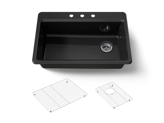 KOHLER K-5871-3A1-7 Riverby 33" top-mount single-bowl kitchen sink - Black Black