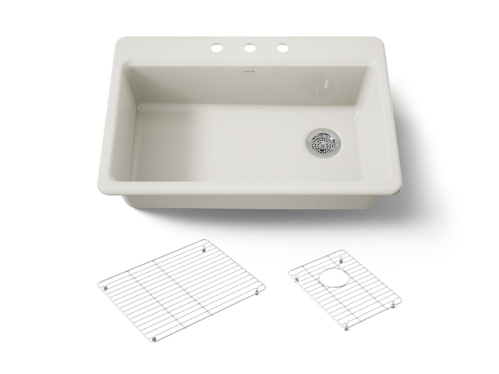 KOHLER K-5871-3A1-96 Riverby 33" Top-Mount Single-Bowl Kitchen Sink - Biscuit