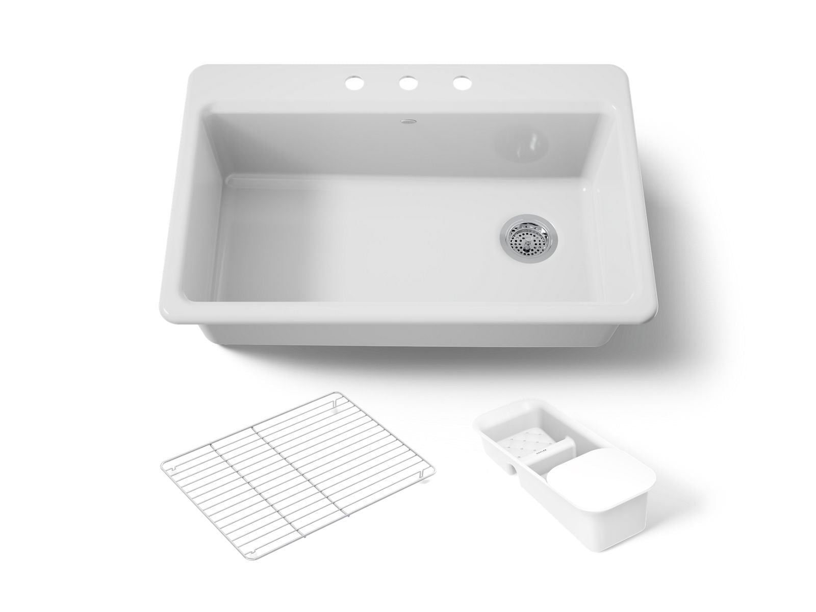 KOHLER K-5871-3A2-0 Riverby 33" Top-Mount Single-Bowl Workstation Kitchen Sink - White
