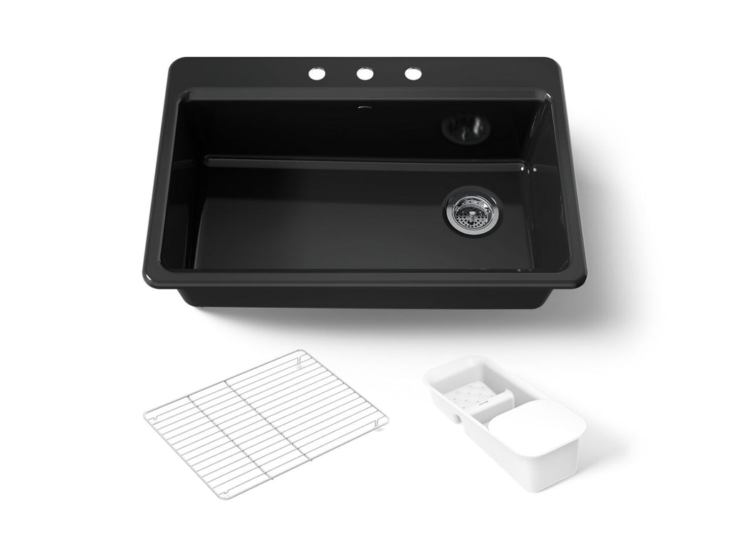 KOHLER K-5871-3A2-7 Riverby 33" Top-Mount Single-Bowl Workstation Kitchen Sink - Black Black