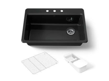 KOHLER K-5871-3A2-7 Riverby 33" top-mount single-bowl workstation kitchen sink - Black Black