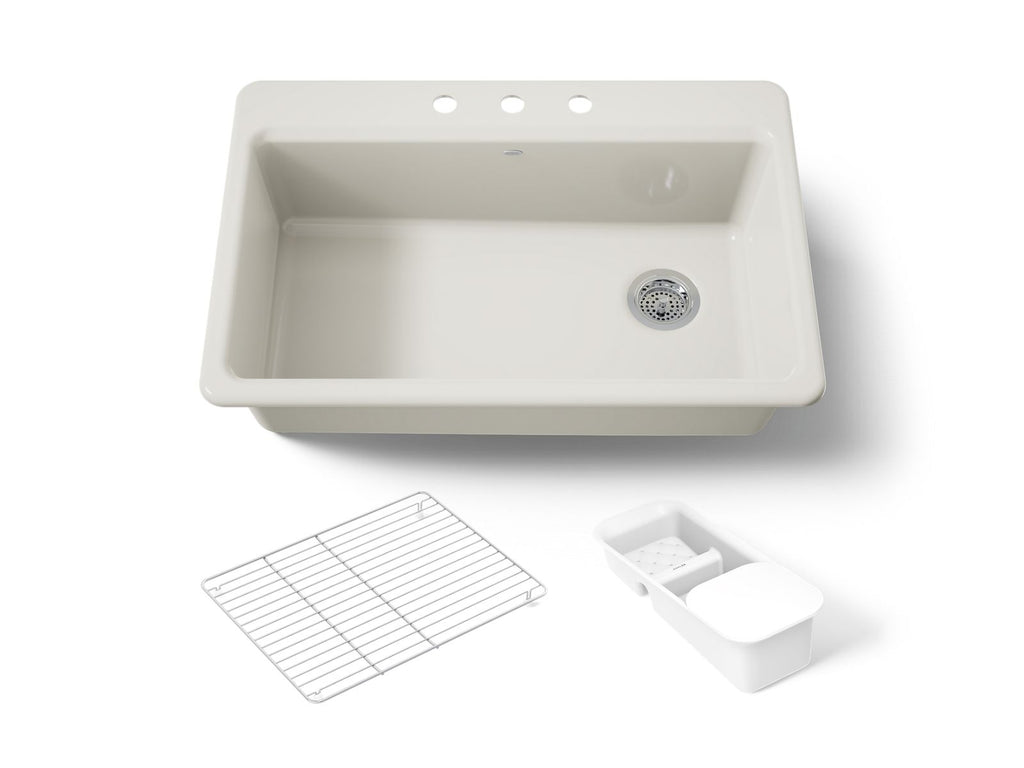 KOHLER K-5871-3A2-96 Riverby 33" Top-Mount Single-Bowl Workstation Kitchen Sink - Biscuit