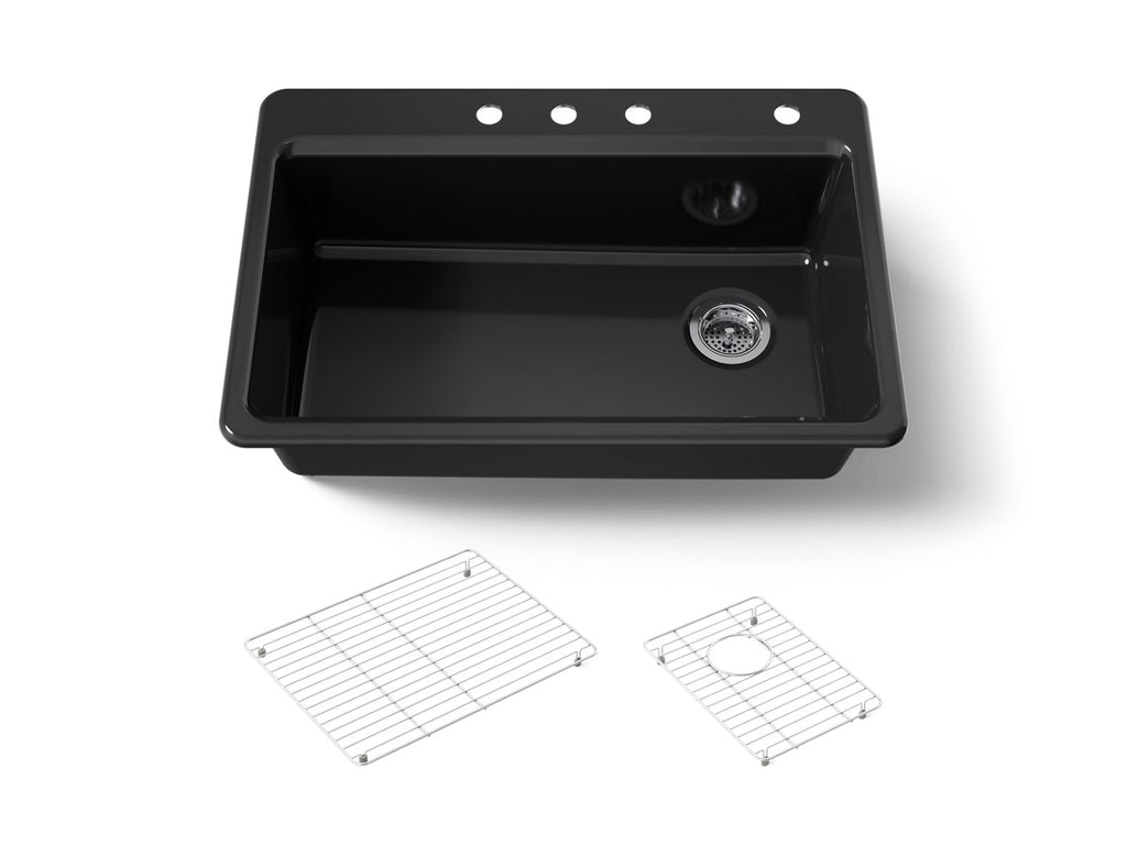 KOHLER K-5871-4A1-7 Riverby 33" Top-Mount Single-Bowl Kitchen Sink - Black Black