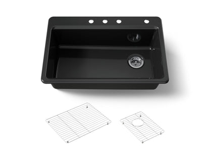 KOHLER K-5871-4A1-7 Riverby 33" top-mount single-bowl kitchen sink - Black Black