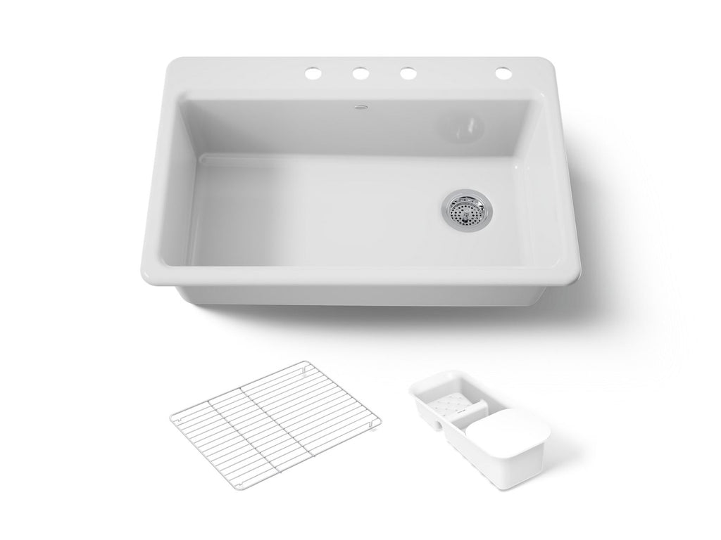 KOHLER K-5871-4A2-0 Riverby 33" Top-Mount Single-Bowl Workstation Kitchen Sink - White