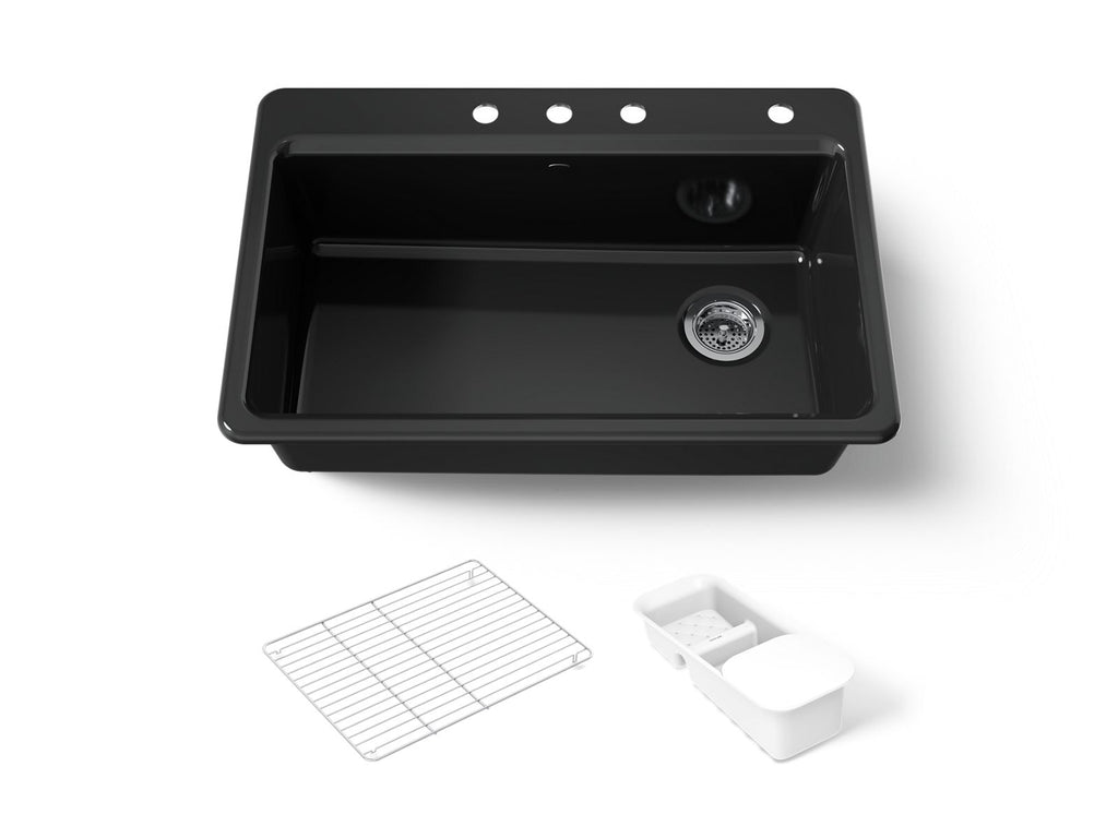 KOHLER K-5871-4A2-7 Riverby 33" Top-Mount Single-Bowl Workstation Kitchen Sink - Black Black