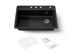 KOHLER K-5871-4A2-7 Riverby 33" Top-Mount Single-Bowl Workstation Kitchen Sink - Black Black