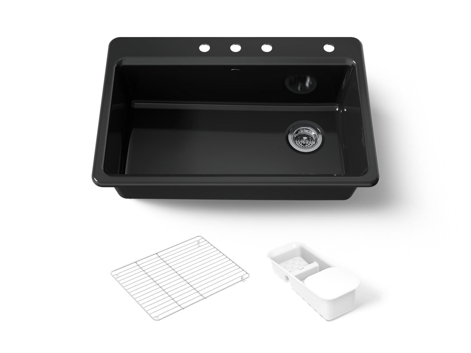 KOHLER K-5871-4A2-7 Riverby 33" Top-Mount Single-Bowl Workstation Kitchen Sink - Black Black