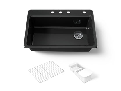 KOHLER K-5871-4A2-7 Riverby 33" top-mount single-bowl workstation kitchen sink - Black Black