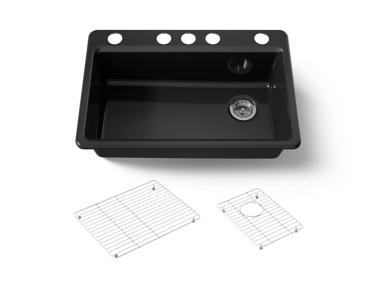 KOHLER K-5871-5UA1-7 Riverby 33" Undermount Single-Bowl Kitchen Sink - Black Black