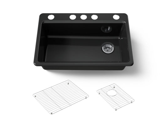 KOHLER K-5871-5UA1-7 Riverby 33" undermount single-bowl kitchen sink - Black Black