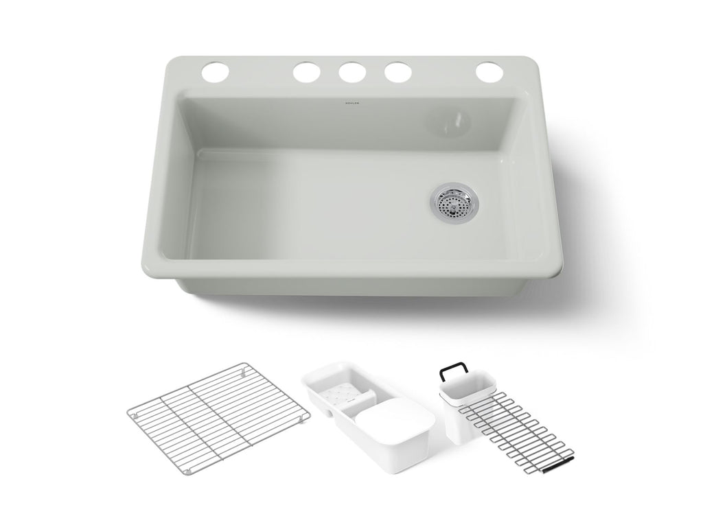 KOHLER K-5871-5UA1-FF Riverby 33" Undermount Single-Bowl Kitchen Sink - Sea Salt