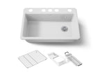 KOHLER K-5871-5UA3-0 Riverby 33" Undermount Single-Bowl Workstation Kitchen Sink - White