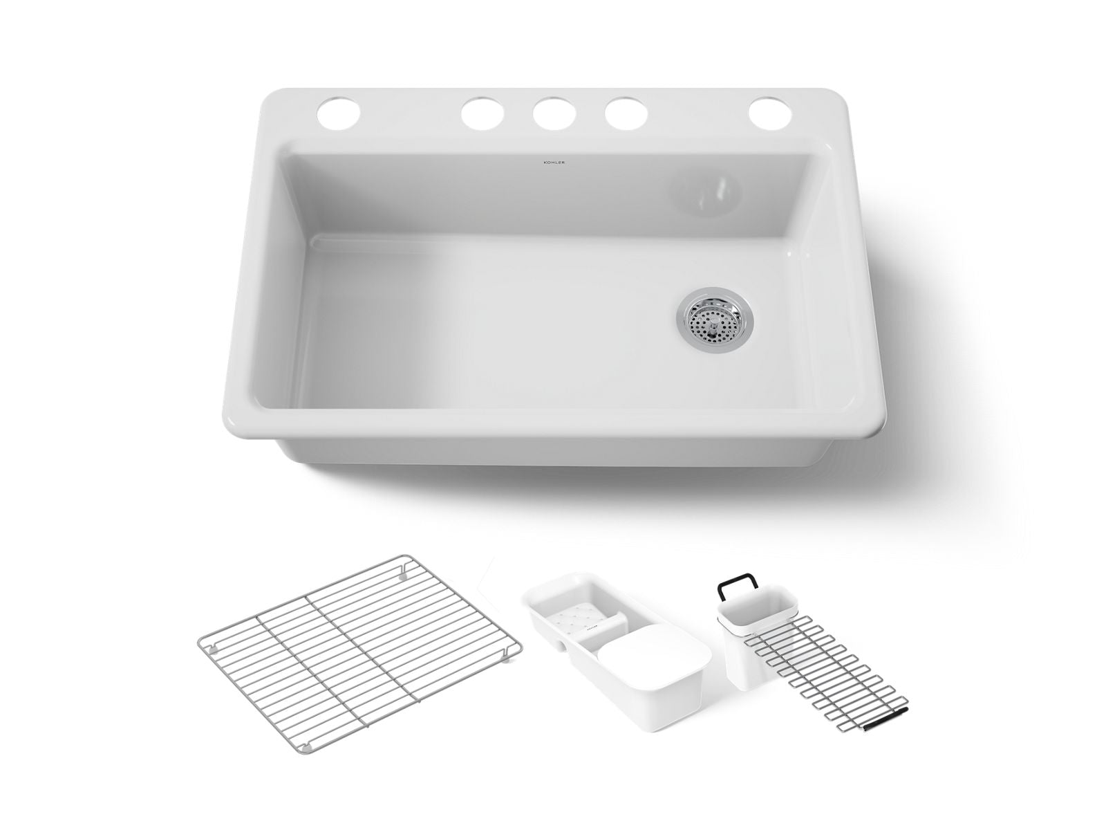 KOHLER K-5871-5UA3-0 Riverby 33" Undermount Single-Bowl Workstation Kitchen Sink - White