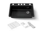 KOHLER K-5871-5UA3-7 Riverby 33" Undermount Single-Bowl Workstation Kitchen Sink - Black Black