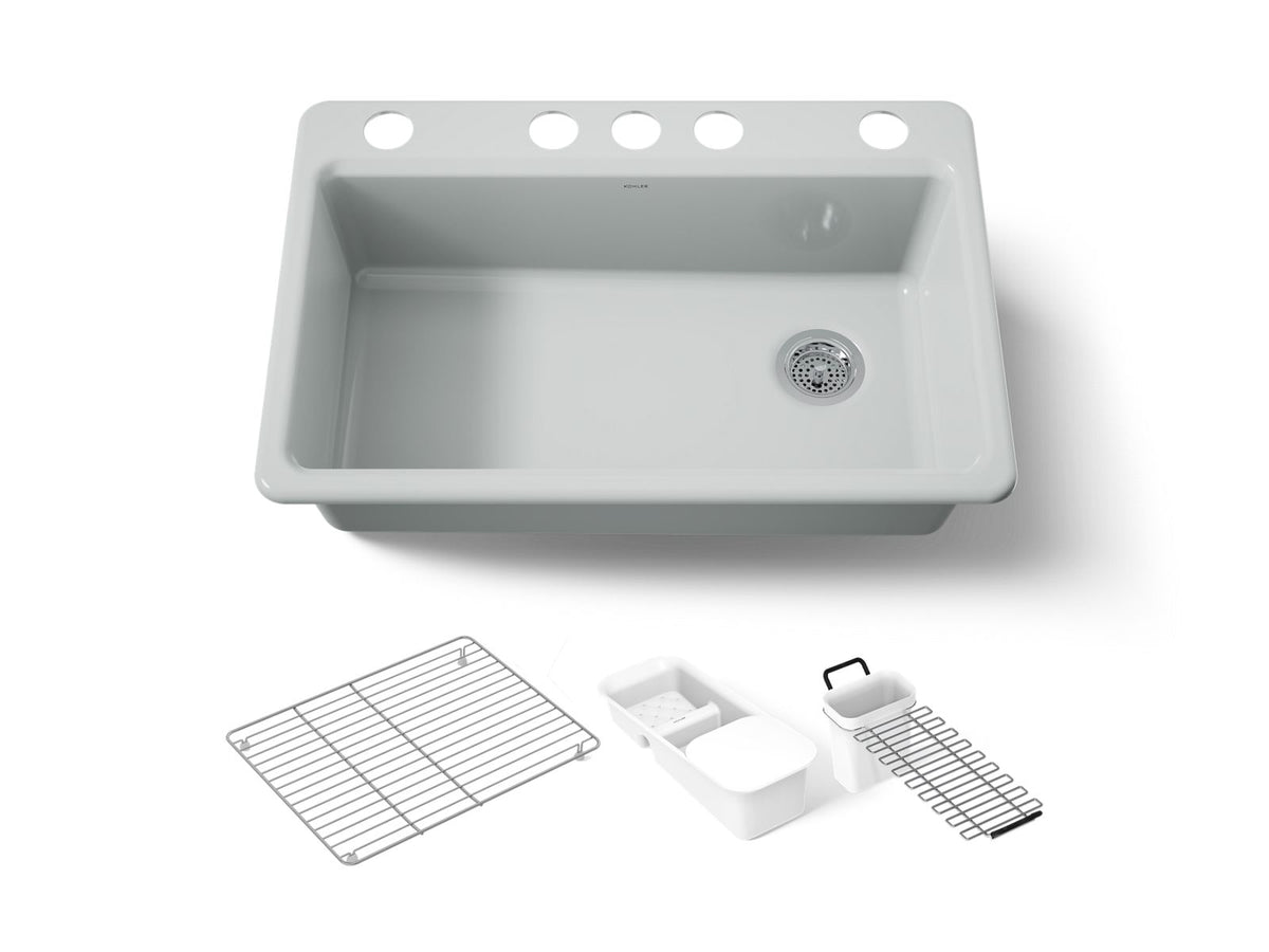 KOHLER K-5871-5UA3-95 Riverby 33" Undermount Single-Bowl Workstation Kitchen Sink - Ice Grey