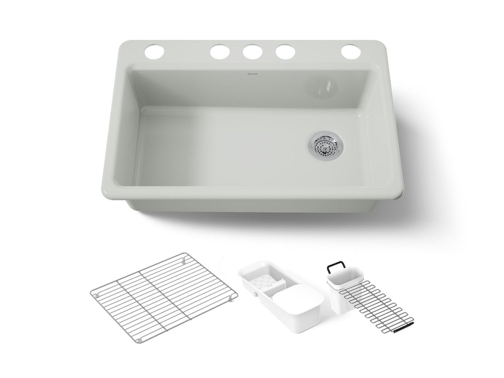 KOHLER K-5871-5UA3-FF Riverby 33" Undermount Single-Bowl Workstation Kitchen Sink - Sea Salt