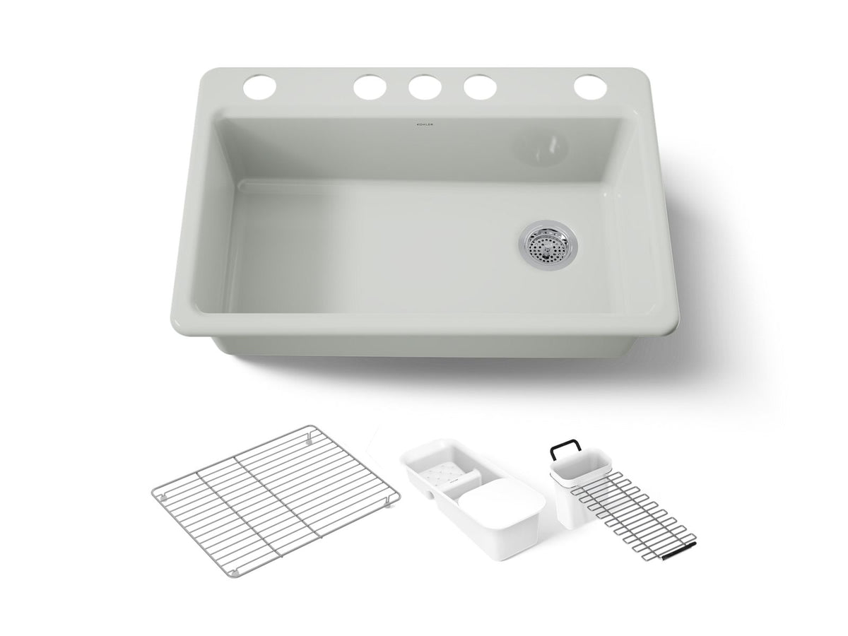 KOHLER K-5871-5UA3-FF Riverby 33" Undermount Single-Bowl Workstation Kitchen Sink - Sea Salt