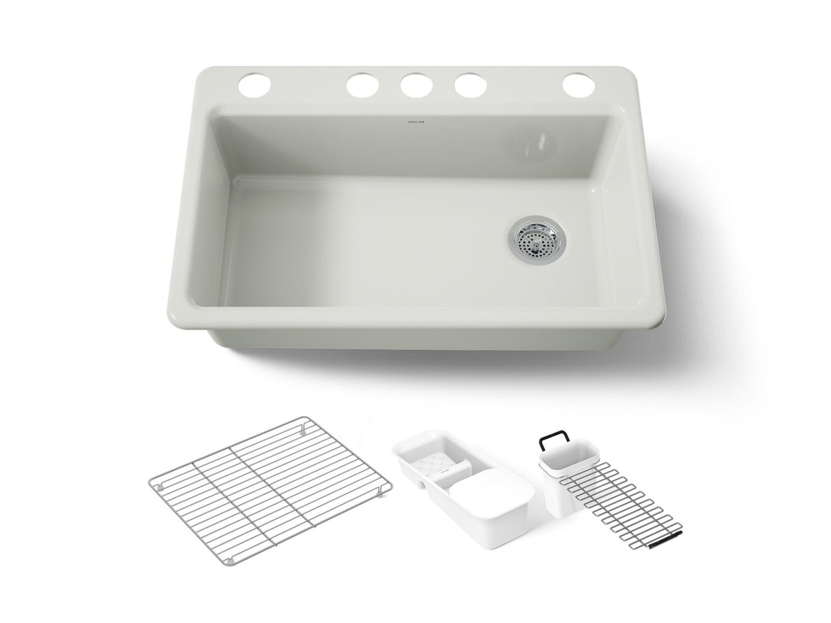 KOHLER K-5871-5UA3-NY Riverby 33" Undermount Single-Bowl Workstation Kitchen Sink - Dune