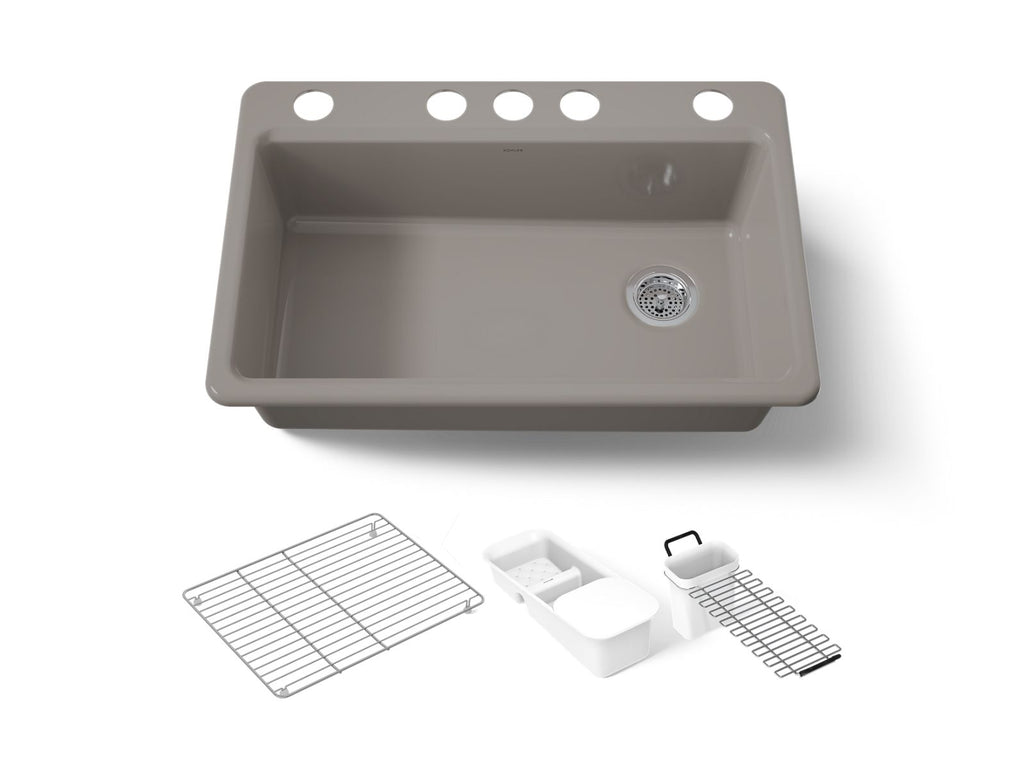 KOHLER K-5871-5UA3-TRF Riverby 33" Undermount Single-Bowl Workstation Kitchen Sink - Truffle