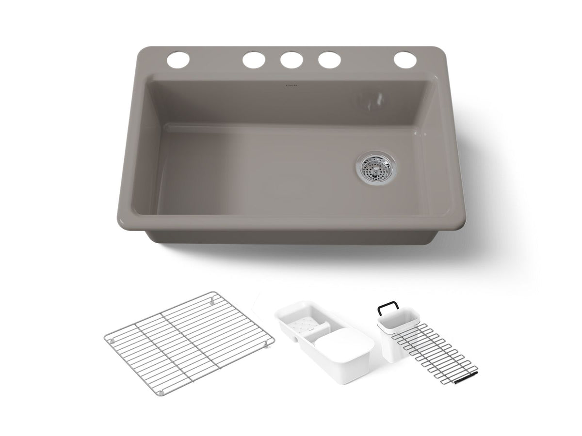 KOHLER K-5871-5UA3-TRF Riverby 33" Undermount Single-Bowl Workstation Kitchen Sink - Truffle