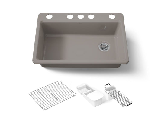 KOHLER K-5871-5UA3-TRF Riverby 33" undermount single-bowl workstation kitchen sink - Truffle