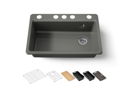 KOHLER K-5871-5UPC-58 Riverby 33" undermount single-bowl workstation kitchen sink - Thunder Grey