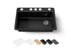 KOHLER K-5871-5UPC-7 Riverby 33" Undermount Single-Bowl Workstation Kitchen Sink - Black Black