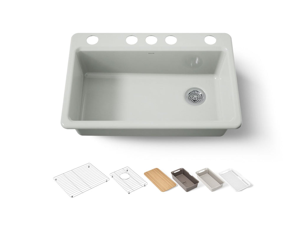 KOHLER K-5871-5UPC-FF Riverby 33" Undermount Single-Bowl Workstation Kitchen Sink - Sea Salt