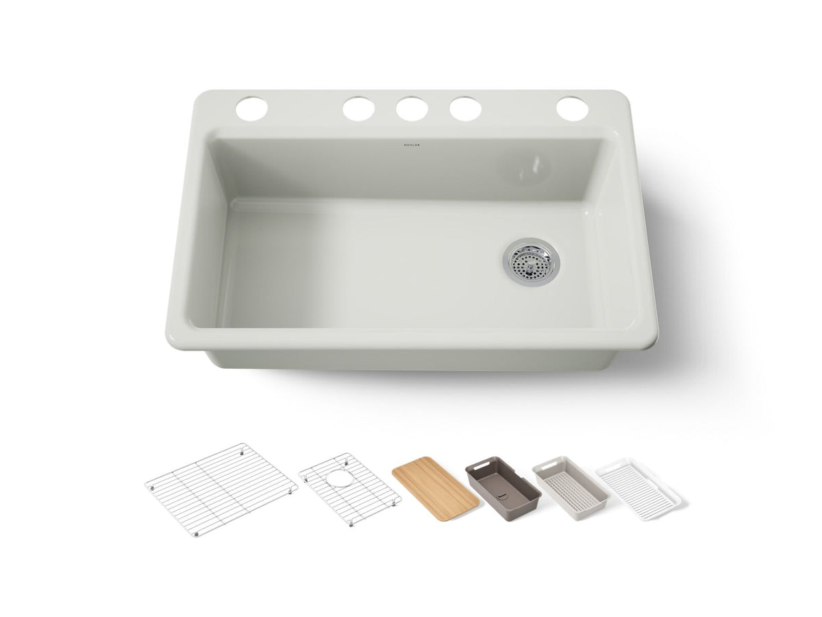 KOHLER K-5871-5UPC-NY Riverby 33" Undermount Single-Bowl Workstation Kitchen Sink - Dune