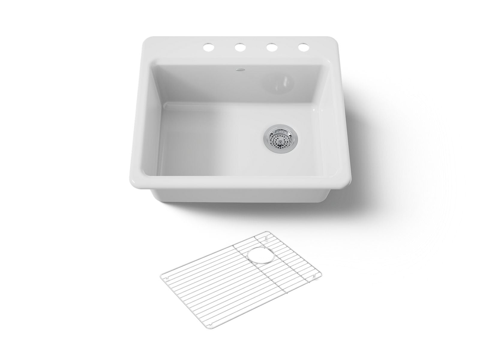 KOHLER K-5872-4A1-0 Riverby 25" Top-Mount Single-Bowl Kitchen Sink - White