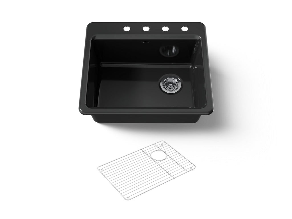 KOHLER K-5872-4A1-7 Riverby 25" Top-Mount Single-Bowl Kitchen Sink - Black Black