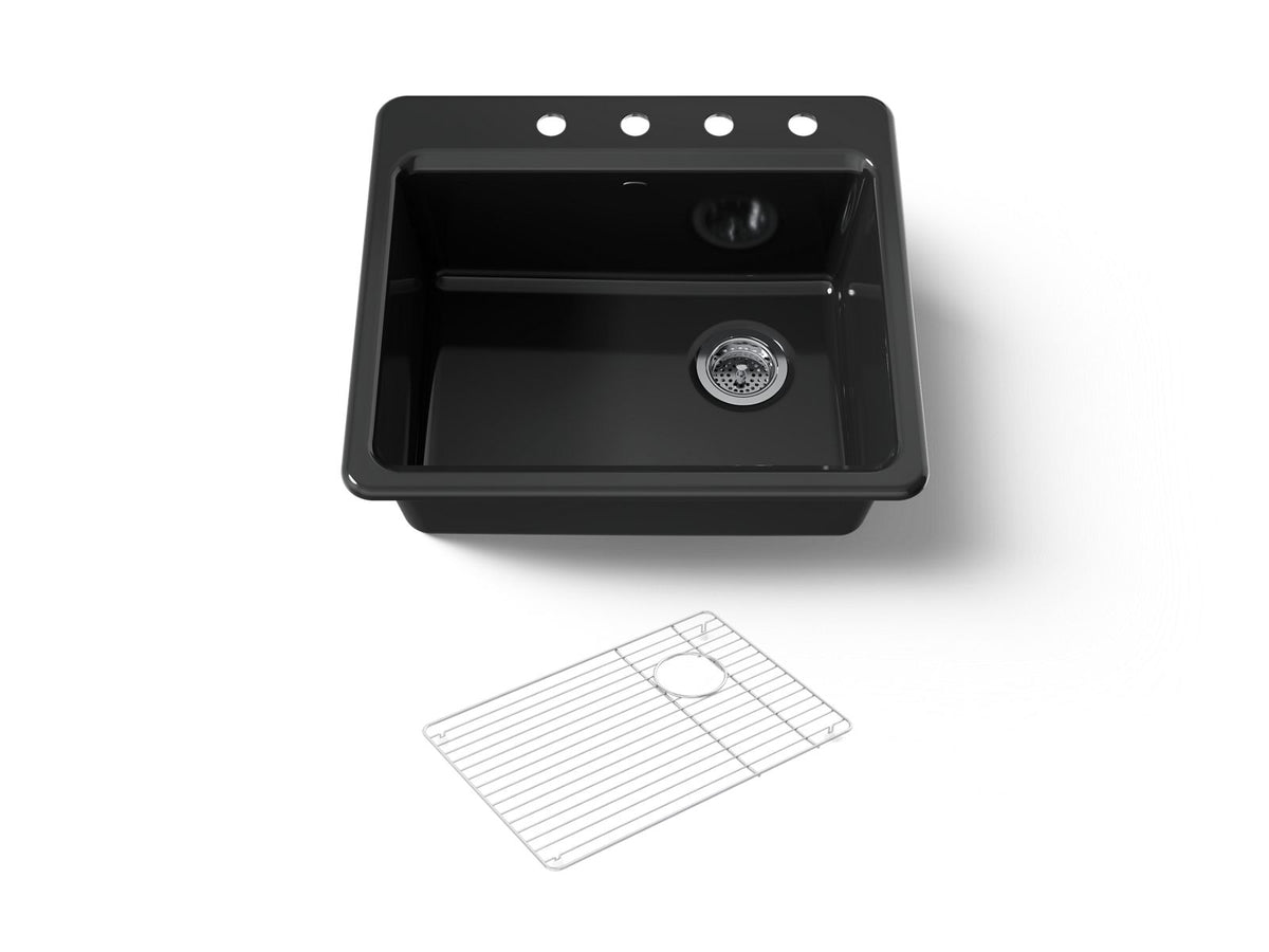 KOHLER K-5872-4A1-7 Riverby 25" Top-Mount Single-Bowl Kitchen Sink - Black Black