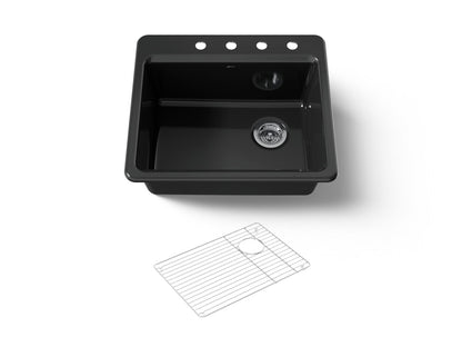 KOHLER K-5872-4A1-7 Riverby 25" top-mount single-bowl kitchen sink - Black Black