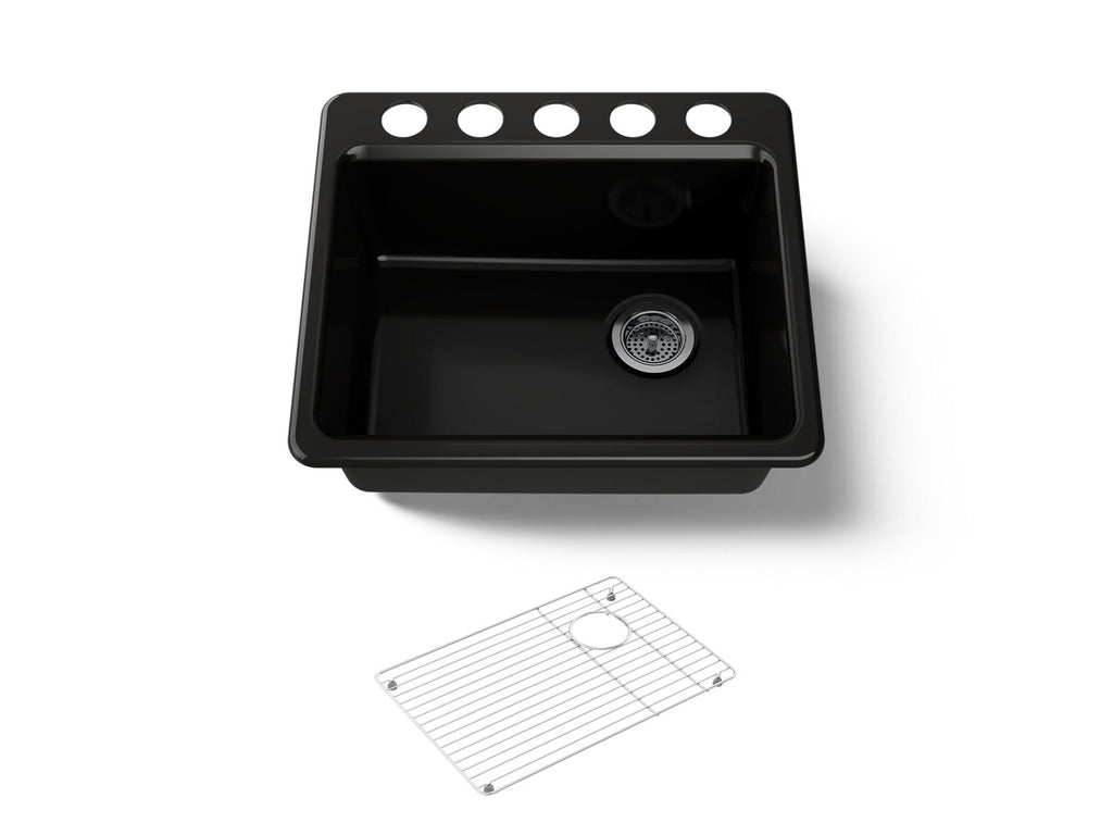 KOHLER K-5872-5UA1-7 Riverby 25" Undermount Single-Bowl Kitchen Sink - Black Black